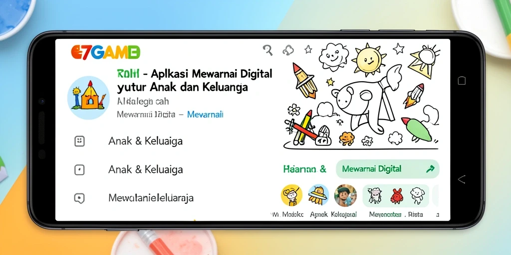 Tampilan antarmuka aplikasi mewarnai yang menarik dan interaktif.