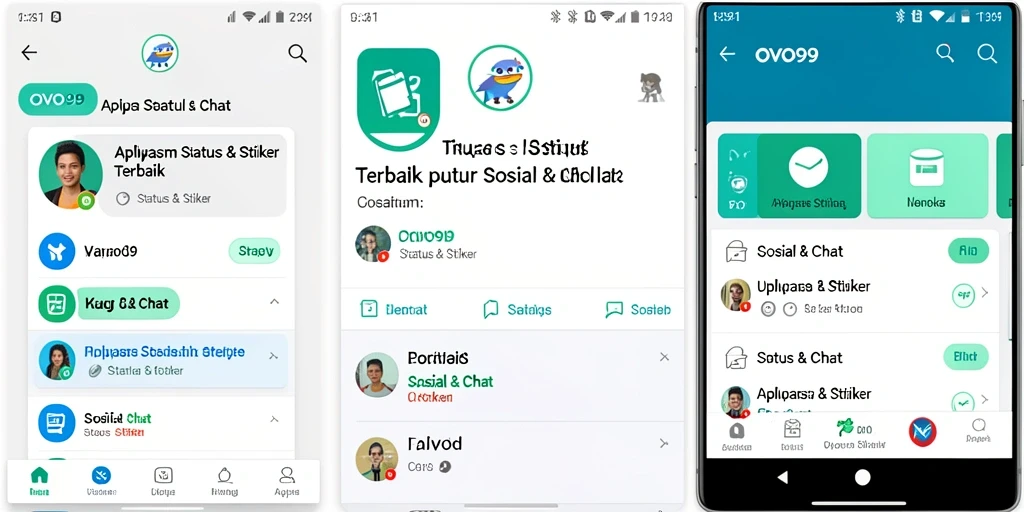 Screenshot antarmuka OVO99 menampilkan berbagai stiker kreatif dan menarik.