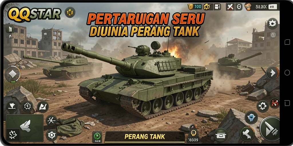 Tampilan gameplay yang menegangkan dari pertempuran tank di QQSTAR.
