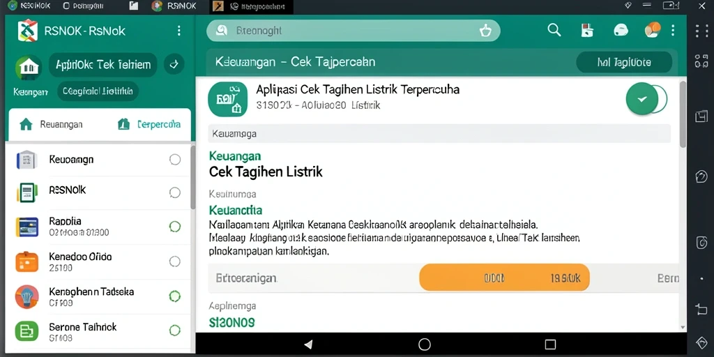 Screenshot utama RSNOK menampilkan antarmuka cek tagihan listrik.