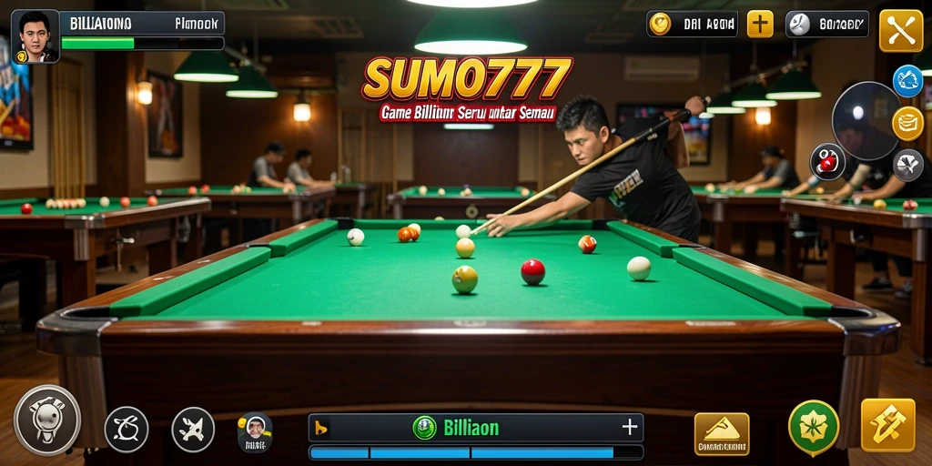 Antarmuka menarik dari game Billiard SUMO777.