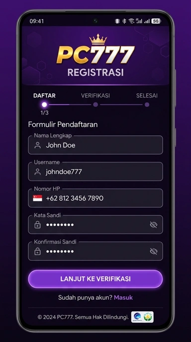 Panduan Registrasi Akun Baru pc777 untuk Android